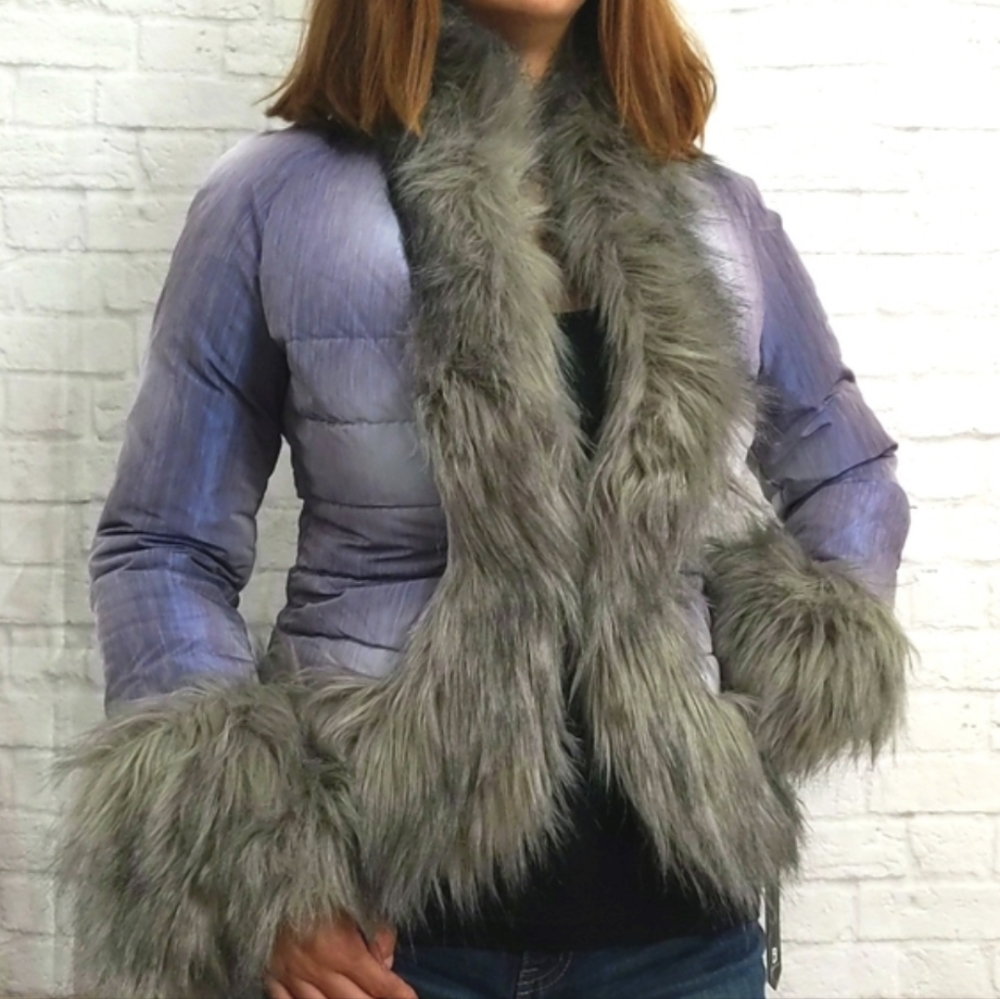 BLANC NOIR Puffer Jacket with Faux Fur Details ~ NWT